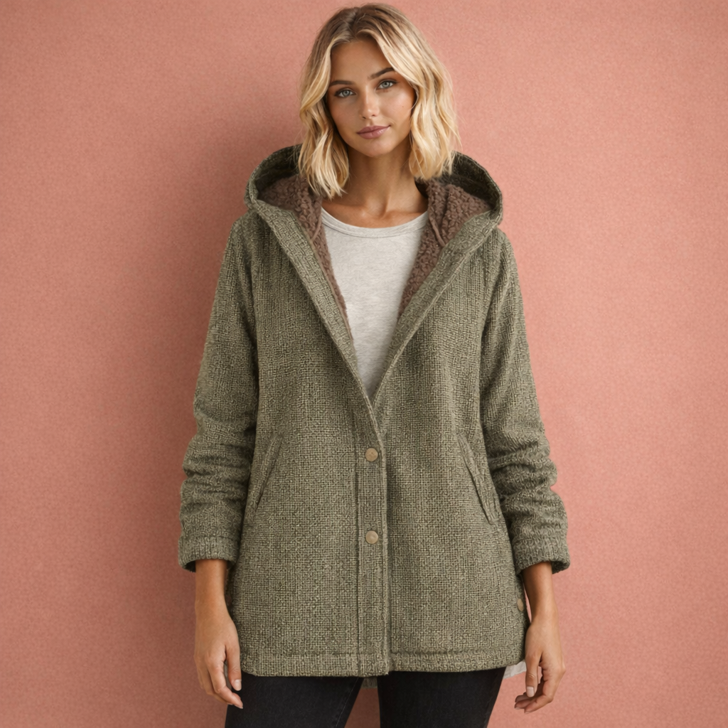 Warm winter coat with hood and button closure for women | Jolanda