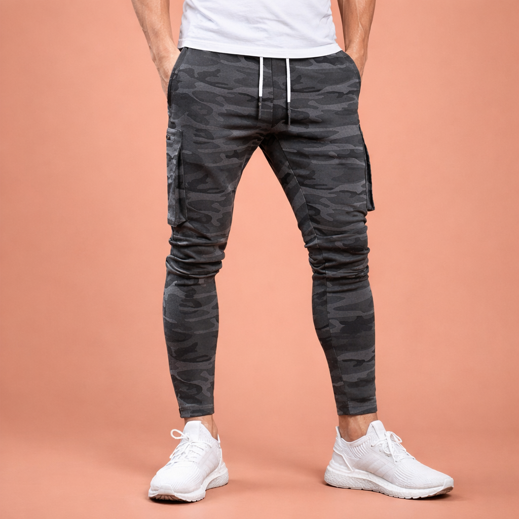 Slim fit jogging pants for men with ankle zippers and multiple pockets | Rens