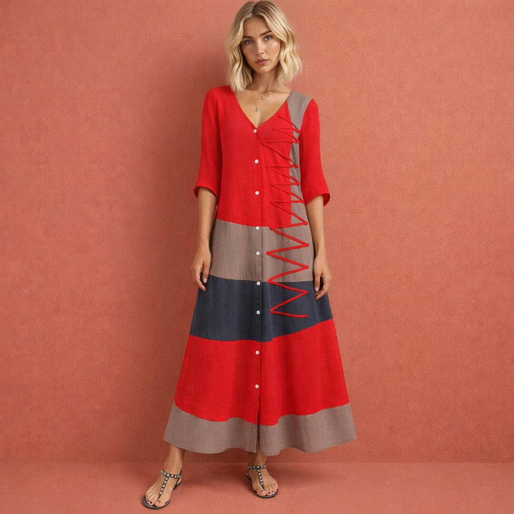 Long dress with V-neck and bow detail for women | Leonie