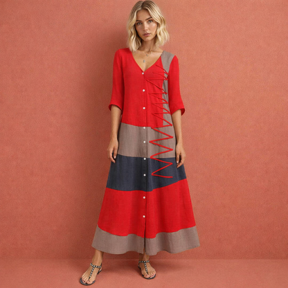 Long dress with V-neck and bow detail for women | Leonie