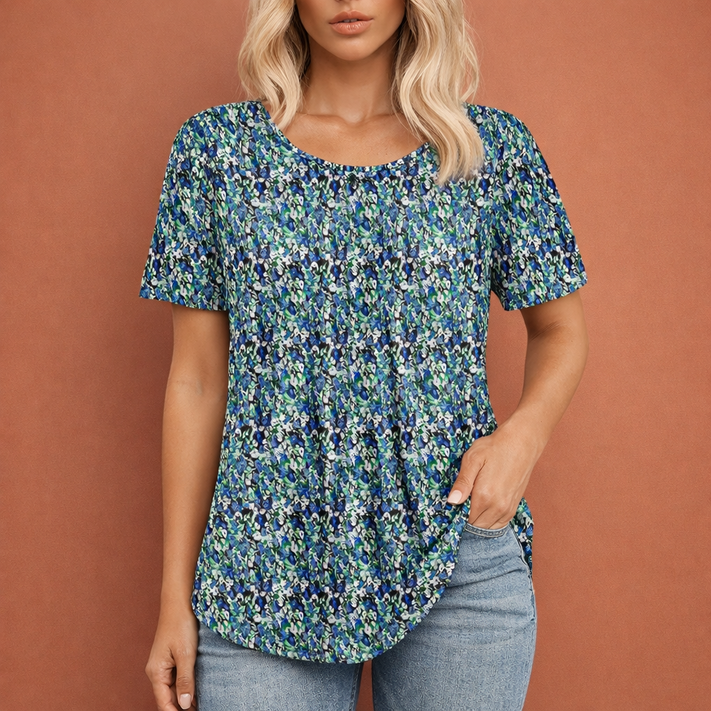 Ladies' Summer Top with Round Neck and Pleat Details | Marlijn