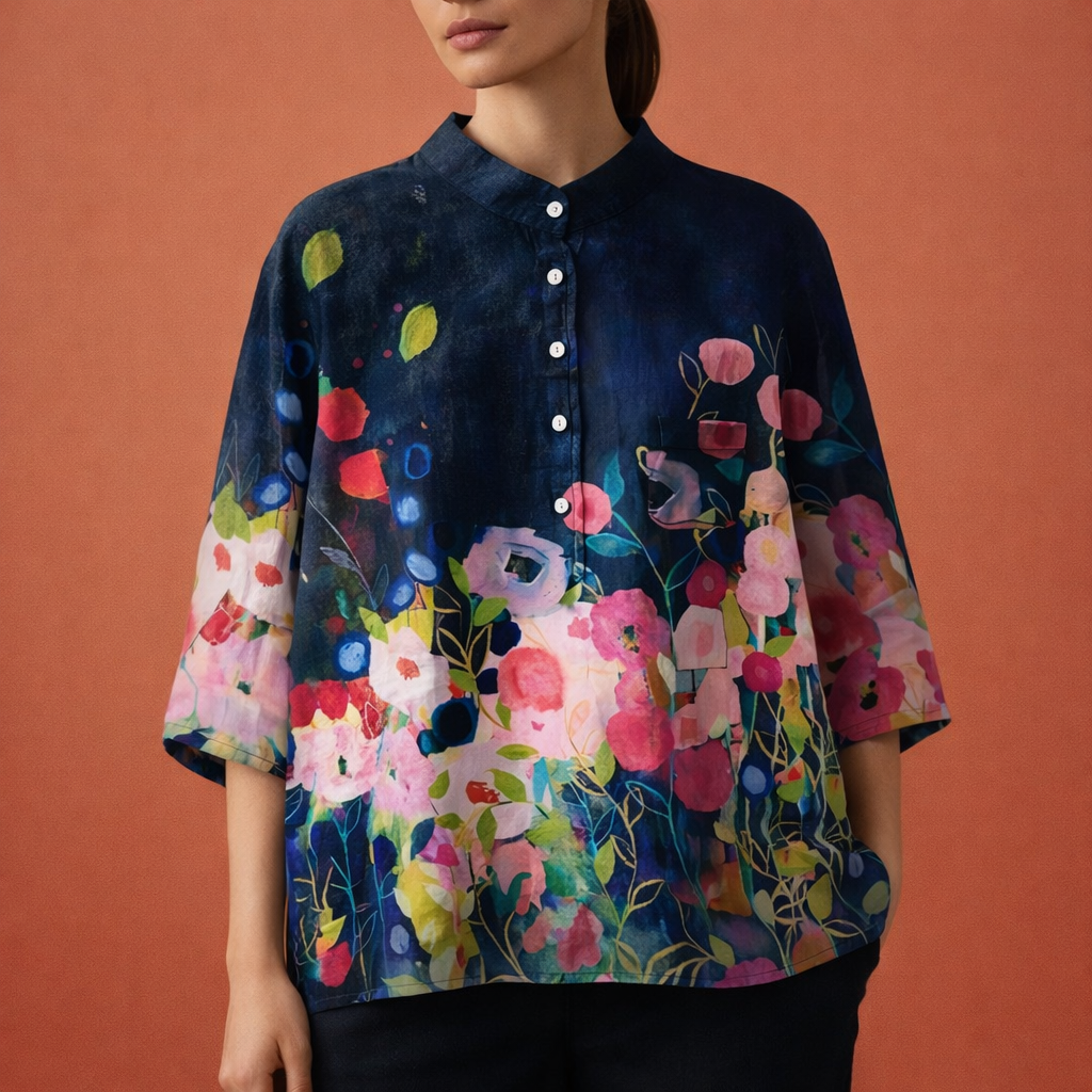 Flower print blouse with long sleeves and collar for women | Viona