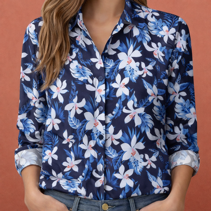 Printed women's blouse with classic collar and button closure | Zara