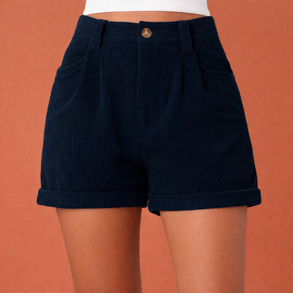Casual high-waisted shorts for women with pockets and rolled hem | Elara