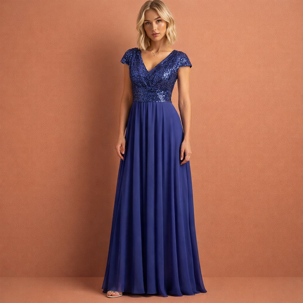 Ladies' Maxi Evening Dress with V-Neck and Sequins | Celestine
