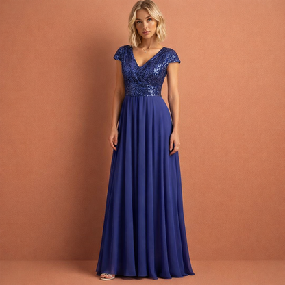 Ladies' Maxi Evening Dress with V-Neck and Sequins | Celestine