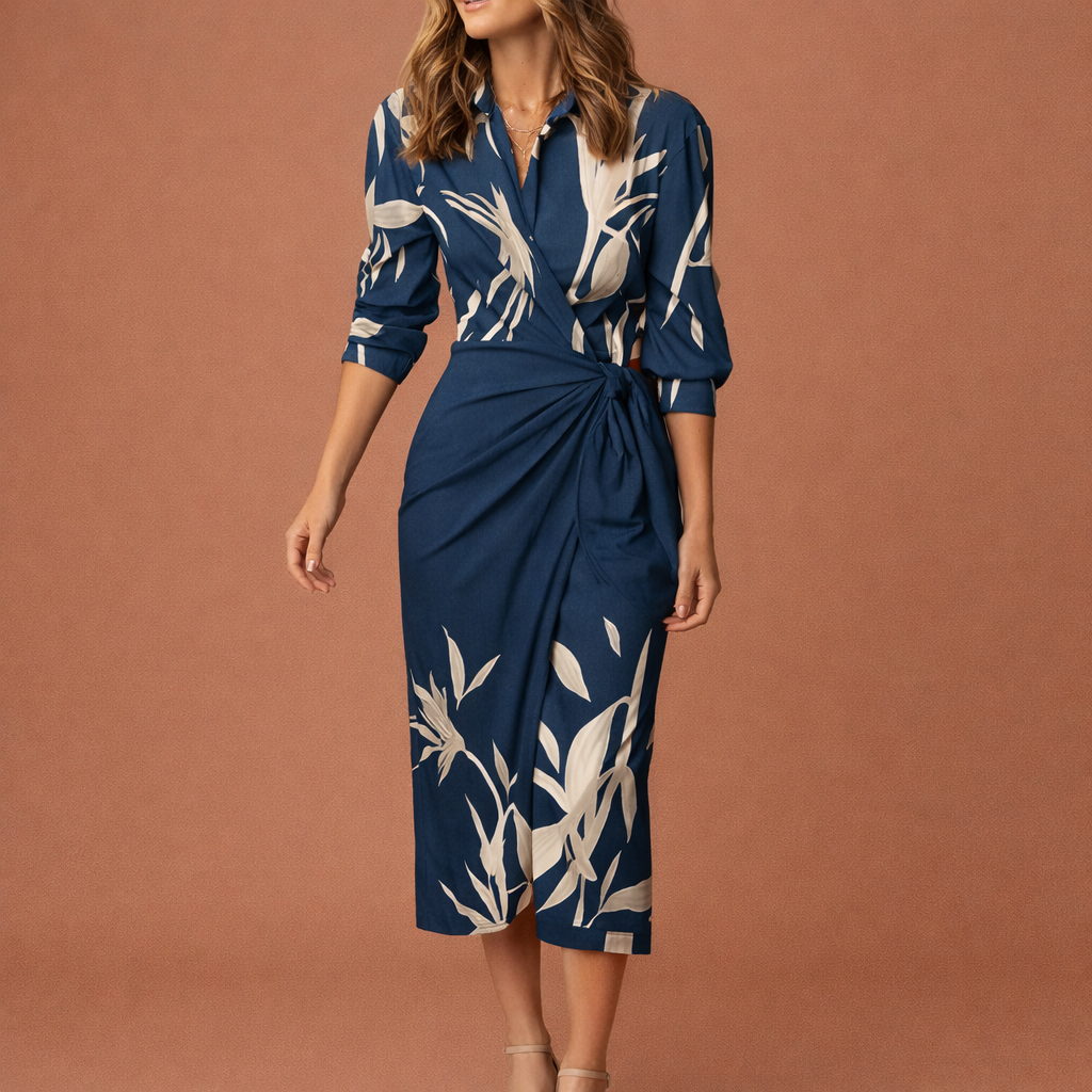 Maxi wrap dress with collar for women | Evelia