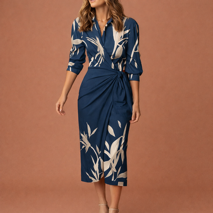 Maxi wrap dress with collar for women | Evelia