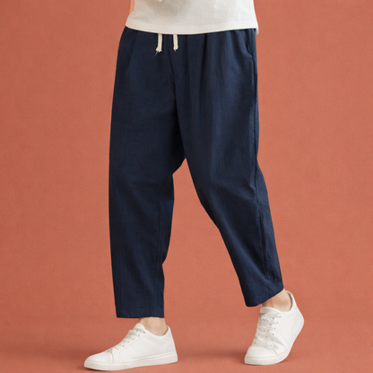Straight men's trousers with drawstring and elastic waist for men | Bas