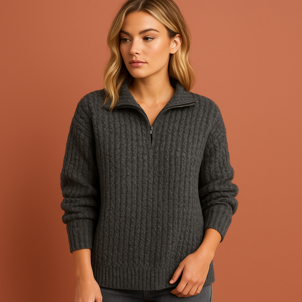 Chic half-zip sweater with high collar for women | Adrianna