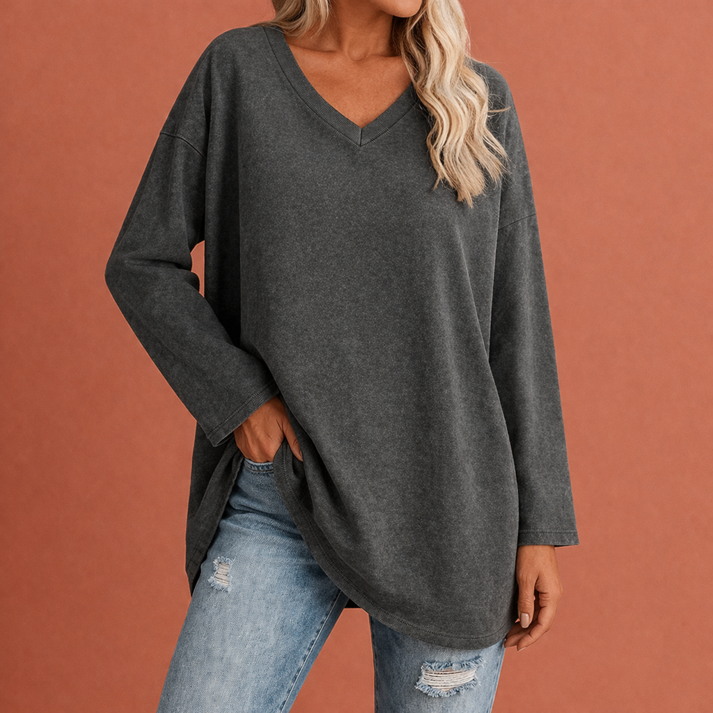 Long V-neck tunic for women with a loose fit | Ivara