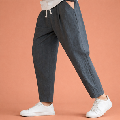 Straight men's trousers with drawstring and elastic waist for men | Bas