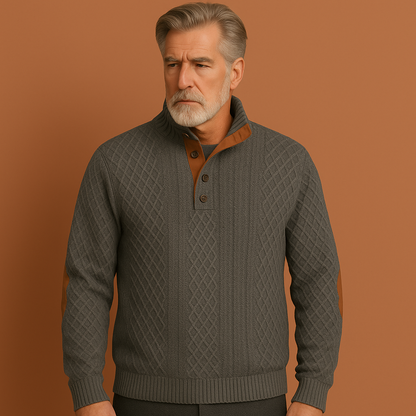 Knit Men's Sweater with Button Collar and Elbow Details | Antoon