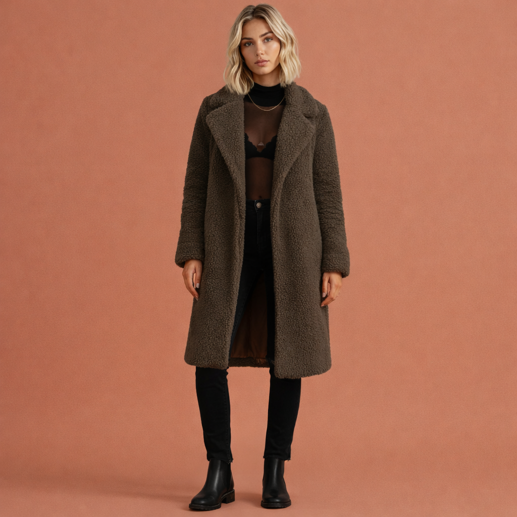 Stylish Long Coat for Women with Wide Lapels | Renske
