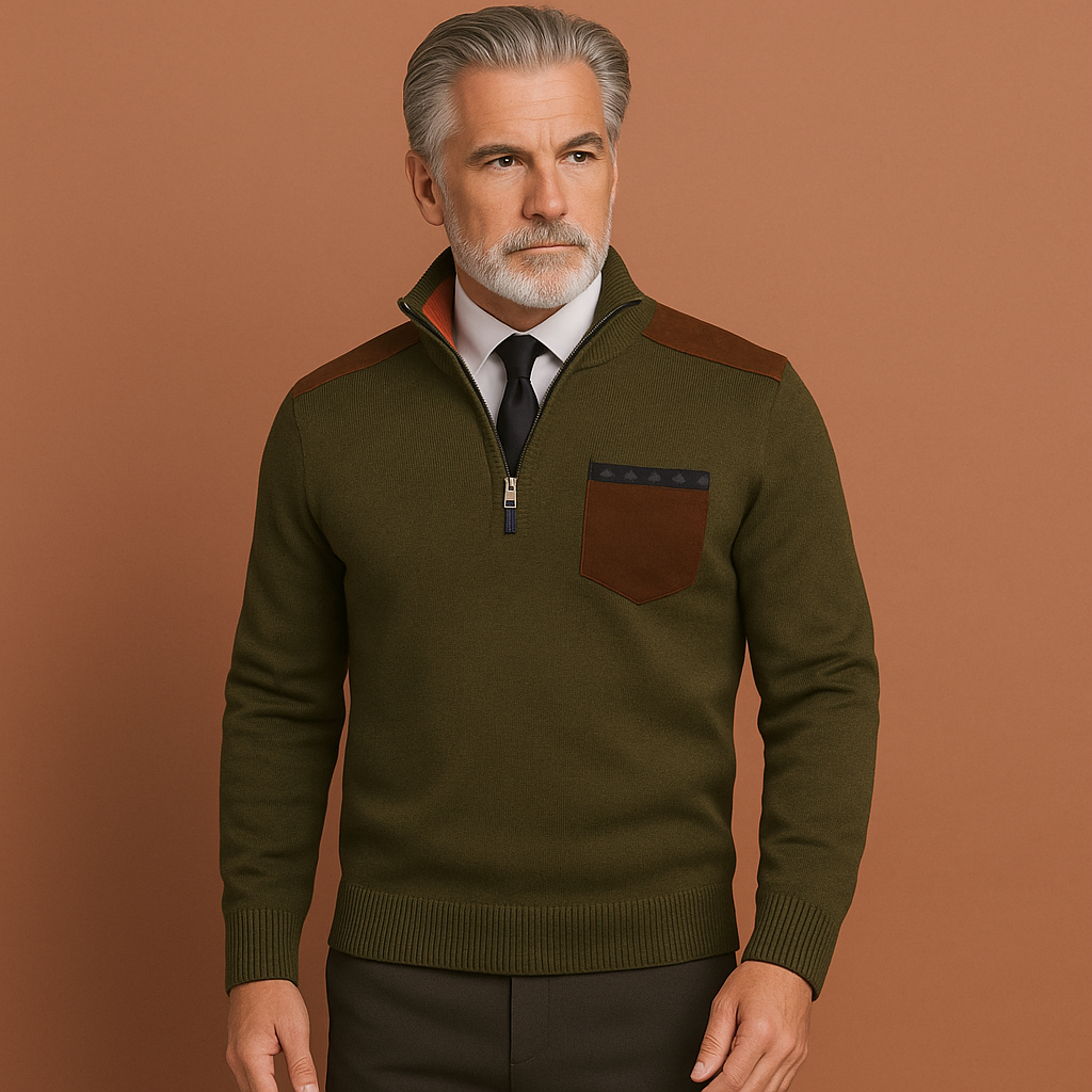 Pullover sweater with collar and chest pocket for men | Joris