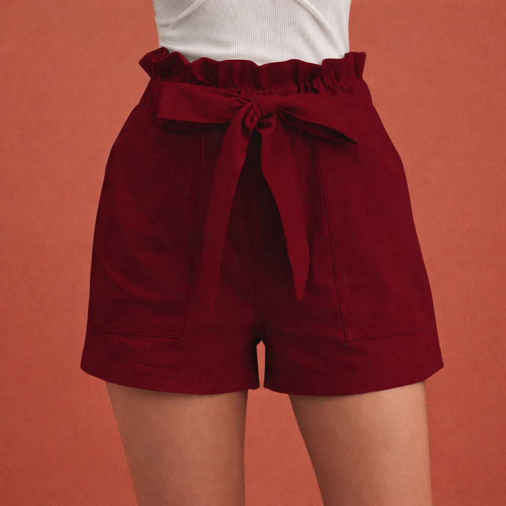 Linen Women's High-Waisted Shorts with Bow Belt | Zoë