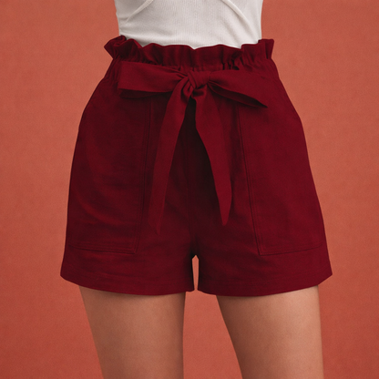 Linen Women's High-Waisted Shorts with Bow Belt | Zoë