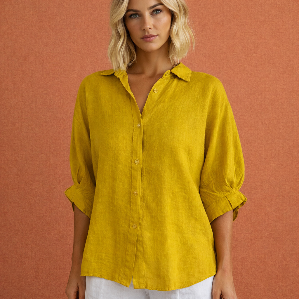 Loose-fitting linen blouse for women with rolled-up sleeves | Marijke