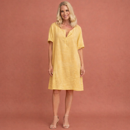 Mini tunic dress with V-neck and loose fit for women | Claudia