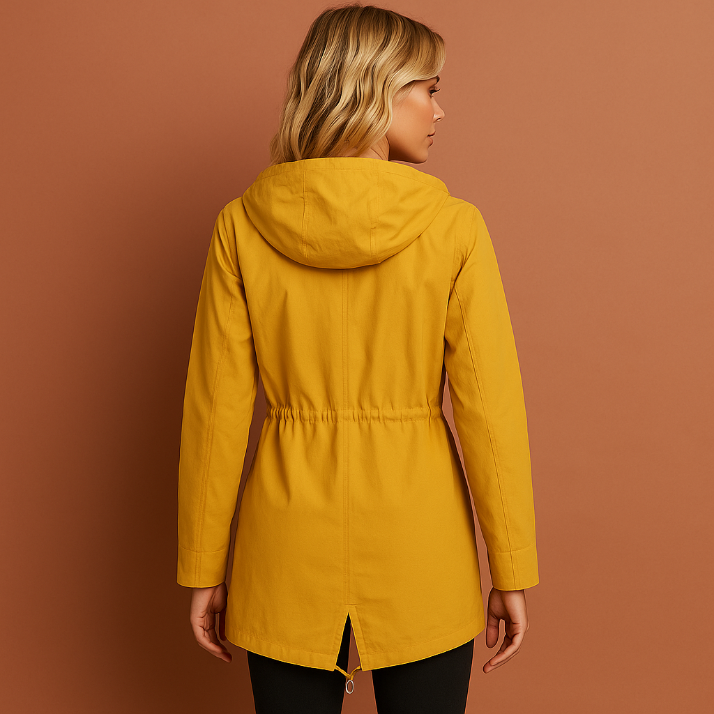 Long waterproof raincoat with hood for women | Luna
