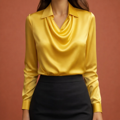 Satin Blouse with Draped Collar for Women | Elina