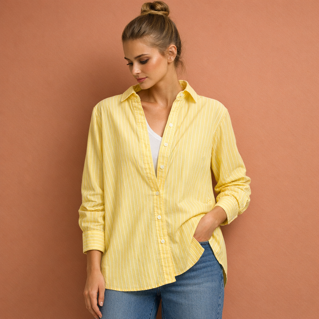 Striped blouse with button closure and collar for women | Elin