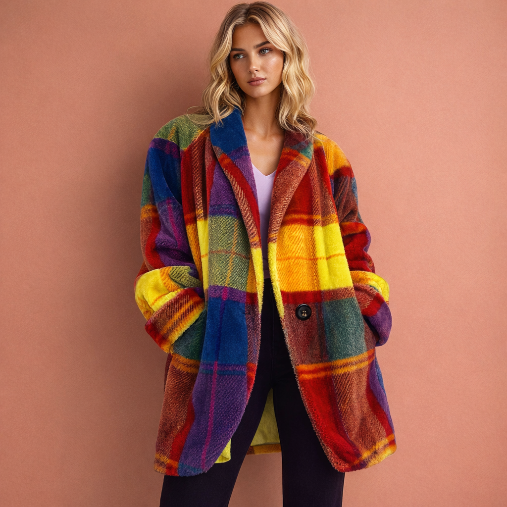 Colorful coat with lapels and pockets for women | Dorothea