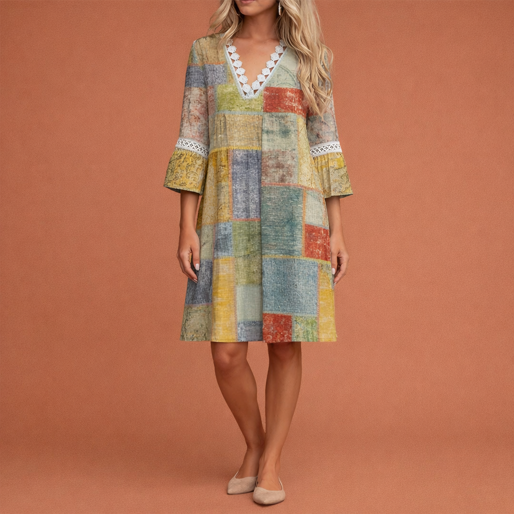 Midi loose-fitting dress with print for women | Fennair