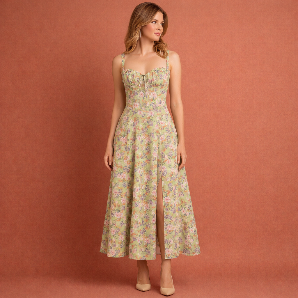 Floral Midi Dress with Split for Women | Mireille
