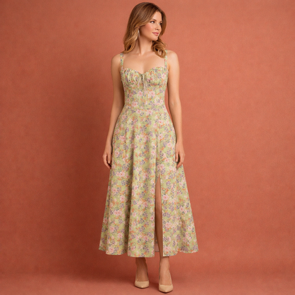 Floral Midi Dress with Split for Women | Mireille