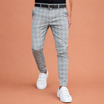 Slim-fit checked trousers for men with straight leg and mid-rise waist | Hendrion