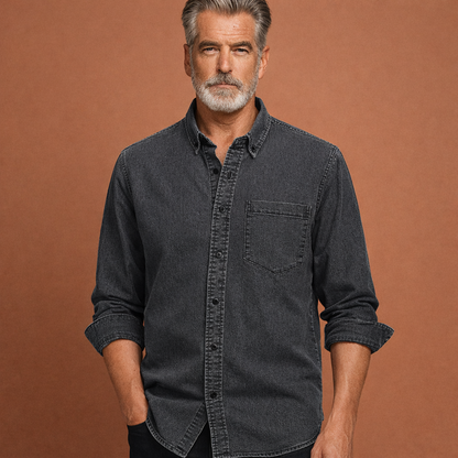 Denim shirt for men with chest pocket and classic collar | Marten