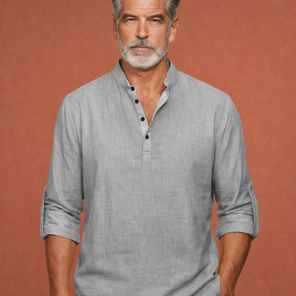 Linen Henley Shirt with Long Sleeves for Men | Matteo
