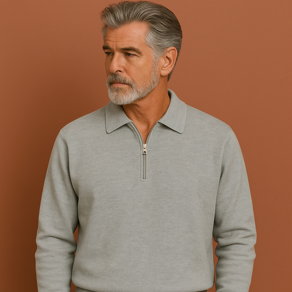 Comfortable sweatshirt with polo collar for men | Drew