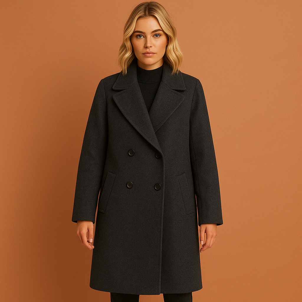 Double-breasted long coat for women with an elegant fit | Lianne
