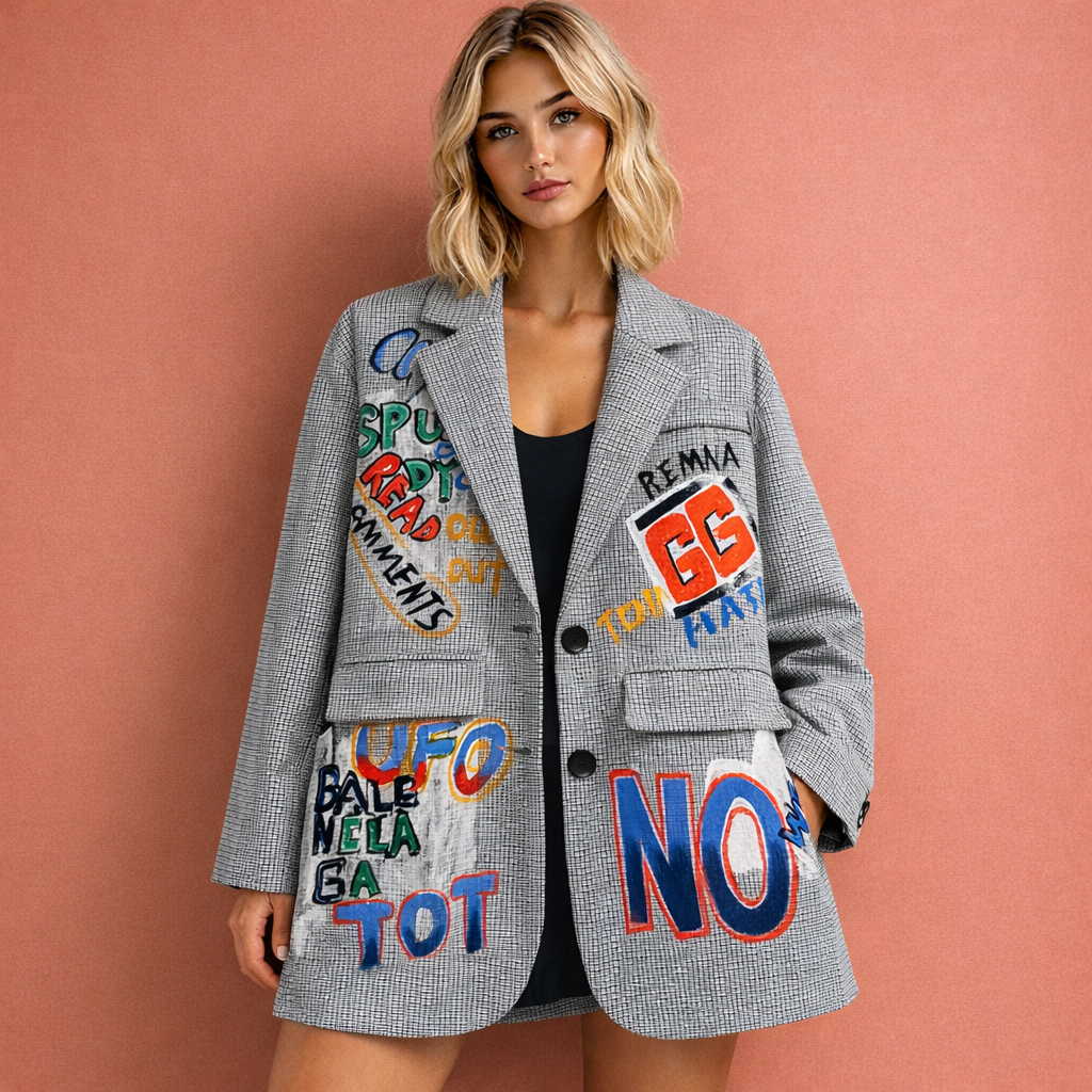 Oversized street style blazer with graphic print for women | Karlotta