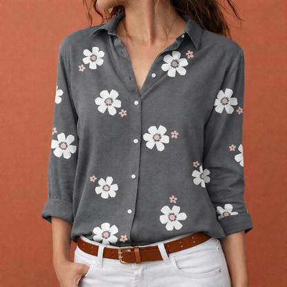 Flower print women's blouse with collar and button closure | Vivara