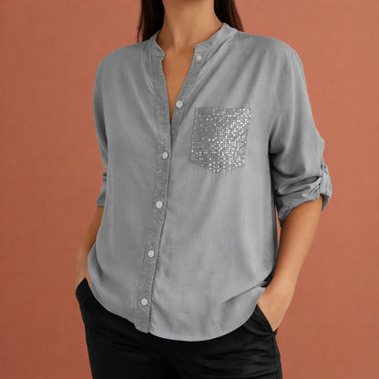 Sequined blouse with rolled sleeves for women | Marieke
