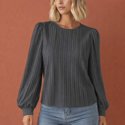 Elegant blouse with round neckline and long sleeves for women | Marije