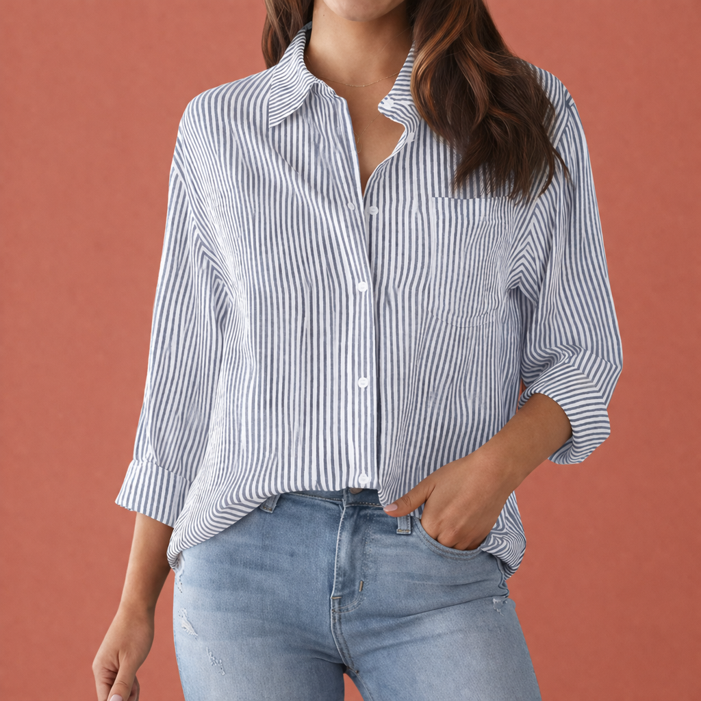Striped women's blouse with collar and button closure | Clara