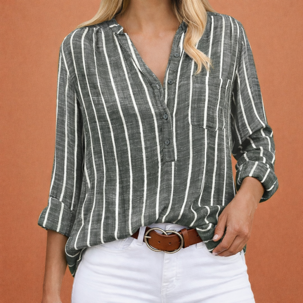 Striped blouse with V-neck and buttons for women | Alvara