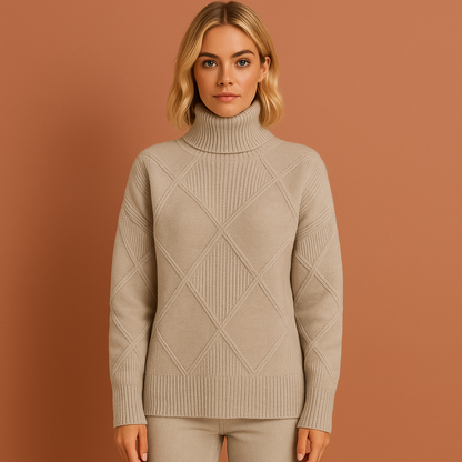 Knitted turtleneck sweater with geometric pattern for women | Lotte