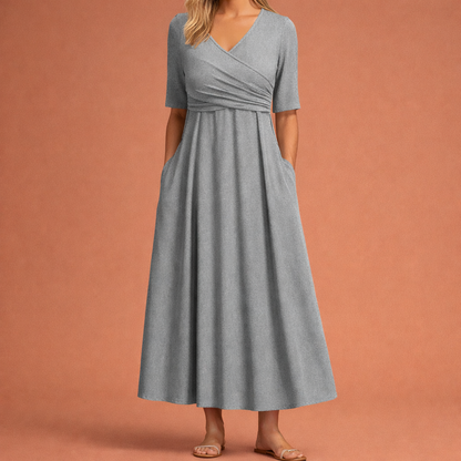 Maxi Crossed Dress with Short Sleeves for Women | Isolde