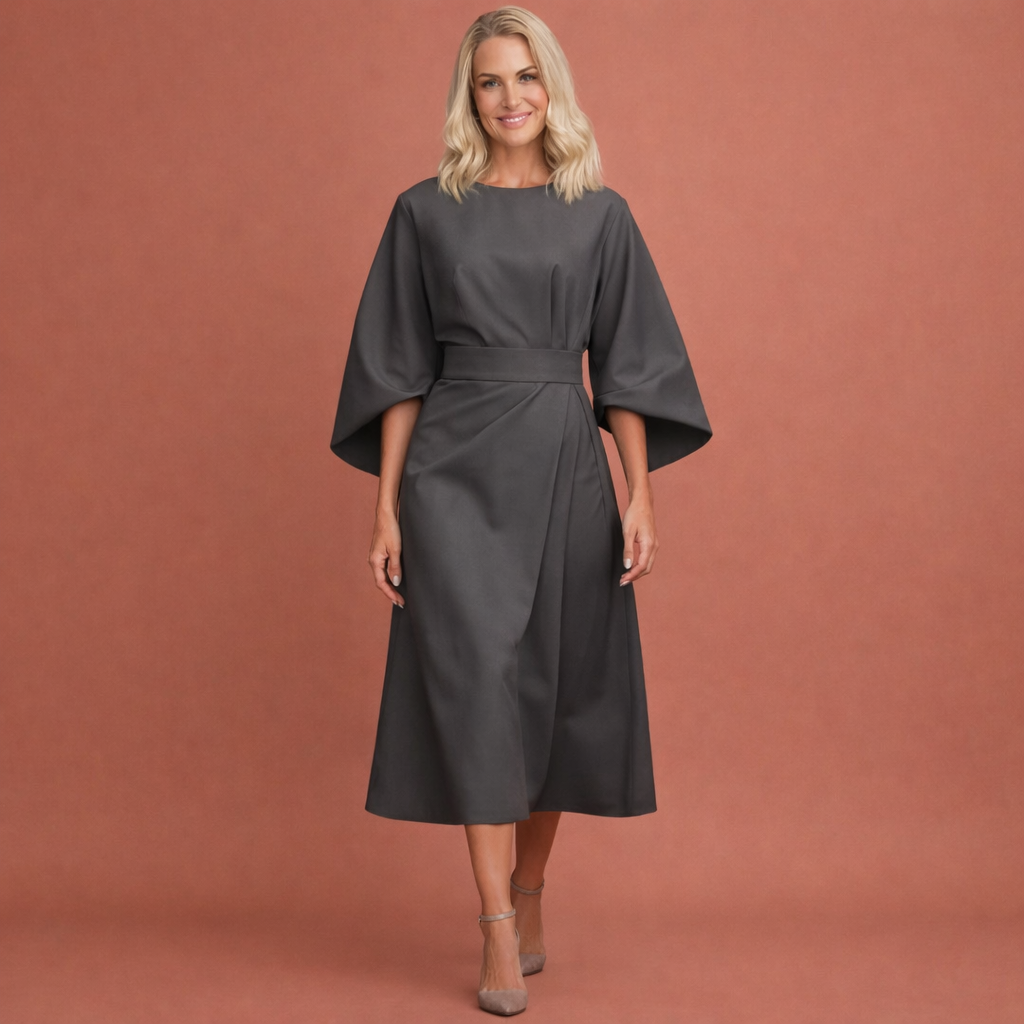 Maxi wrap dress with belt and wide sleeves for women | Evelina