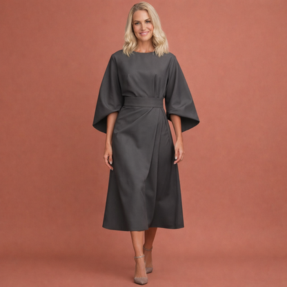 Maxi wrap dress with belt and wide sleeves for women | Evelina