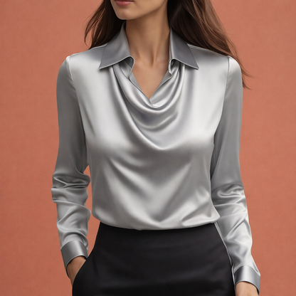 Satin Blouse with Draped Collar for Women | Elina
