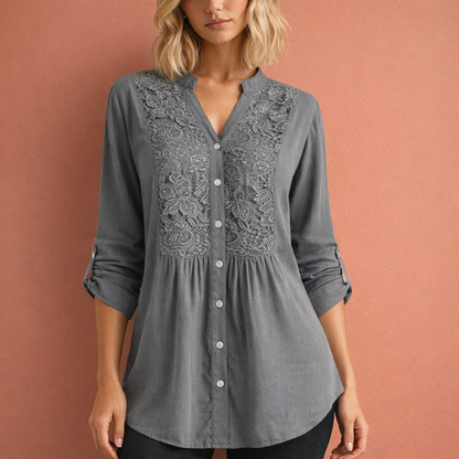 Ladies' Tunic Blouse with Lace Details and Button Closure | Mila