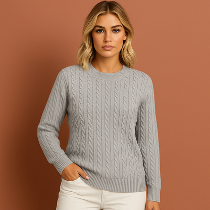 Knitted sweater with classic cable pattern for women | Lotte