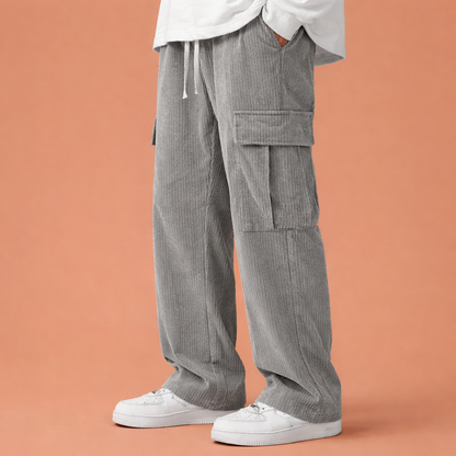 Corduroy cargo pants with drawstring and loose fit for men | Wybren