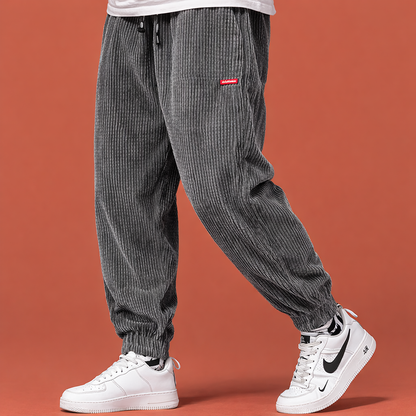 Men's Vertical Rib Jogging Pants with Elastic Waist and Pockets | Daanen